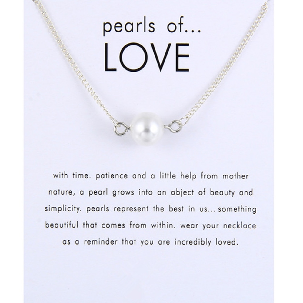 'Pearl of Love' Dainty Silver Charm Necklace - Picture 1 of 3